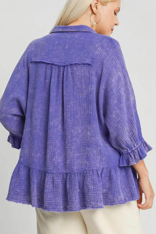 Umgee Plus Size Size Mineral Washed Cotton Gauze Top - Just Believe Boutique