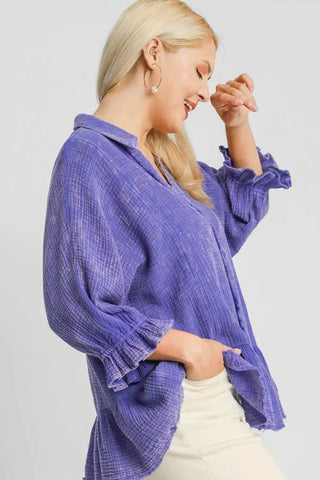 Umgee Plus Size Size Mineral Washed Cotton Gauze Top - Just Believe Boutique