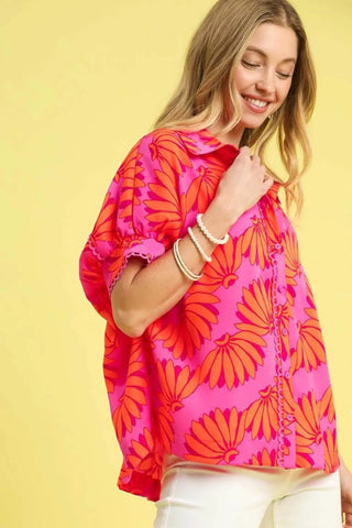 Umgee Printed Button-Up Relaxed Shirt - Just Believe Boutique