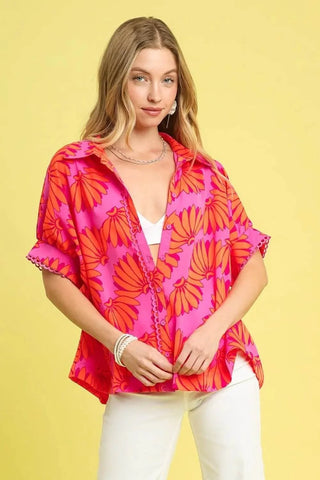 Umgee Printed Button-Up Relaxed Shirt - Just Believe Boutique