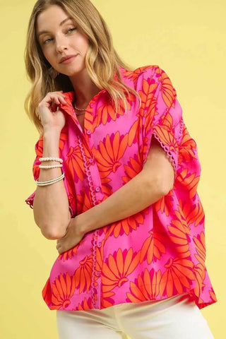 Umgee Printed Button-Up Relaxed Shirt - Just Believe Boutique