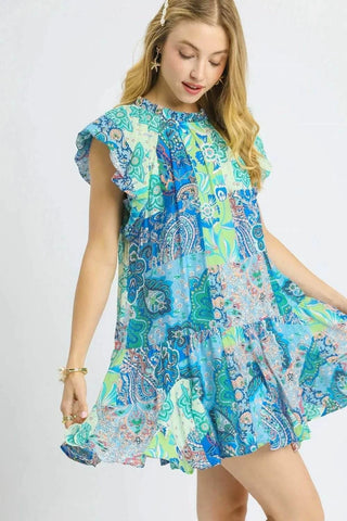 Umgee Printed Ruffle Cap Sleeve Mini Dress - Just Believe Boutique