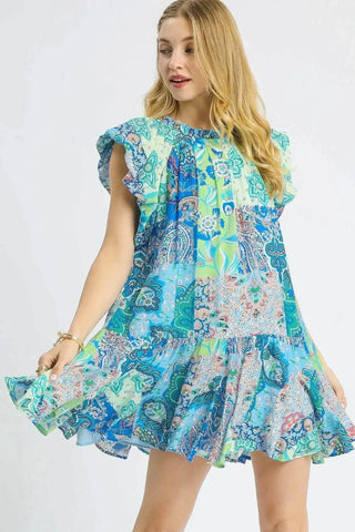 Umgee Printed Ruffle Cap Sleeve Mini Dress - Just Believe Boutique