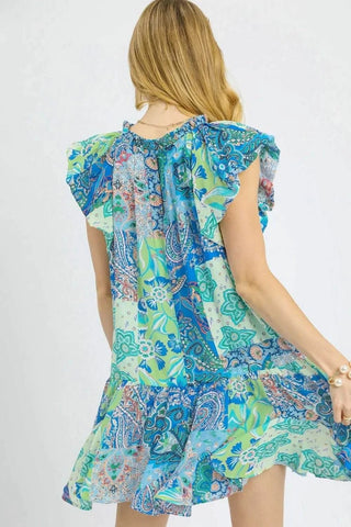 Umgee Printed Ruffle Cap Sleeve Mini Dress - Just Believe Boutique