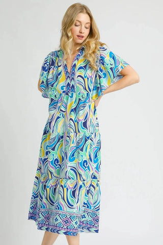 Umgee Printed Short Sleeve Tiered Midi Dress - Just Believe Boutique