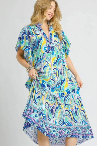 Umgee Printed Short Sleeve Tiered Midi Dress - Just Believe Boutique
