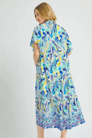 Umgee Printed Short Sleeve Tiered Midi Dress - Just Believe Boutique