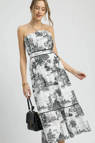 Umgee Printed Tiered Tube Midi Dress - Just Believe Boutique