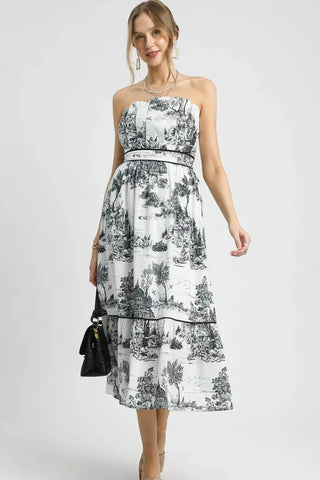 Umgee Printed Tiered Tube Midi Dress - Just Believe Boutique