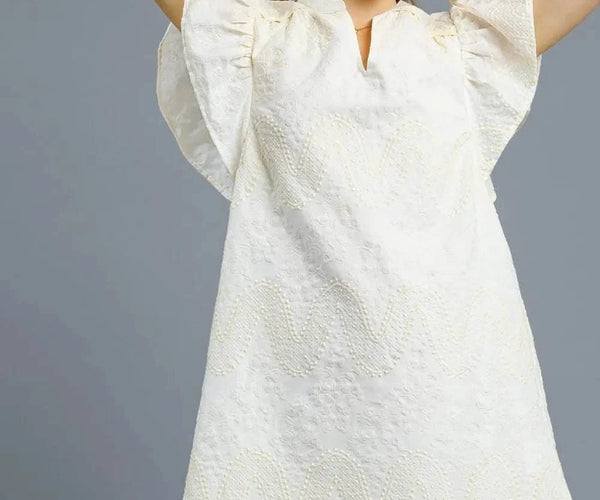 Umgee Scalloped Hem Embroidered Mini Dress
