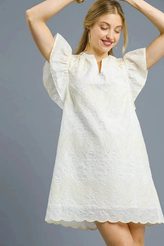 Umgee Scalloped Hem Embroidered Mini Dress - Just Believe Boutique