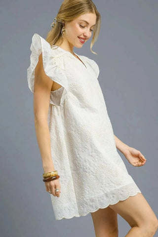 Umgee Scalloped Hem Embroidered Mini Dress - Just Believe Boutique