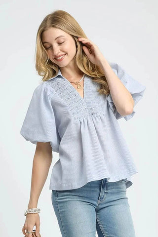 Umgee Smocked Puff Sleeve Blouse - Just Believe Boutique