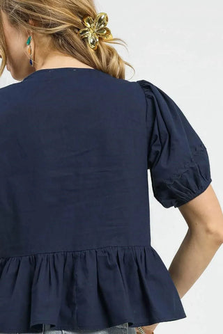 Umgee Tie Front Puff Sleeve Blouse - Just Believe Boutique