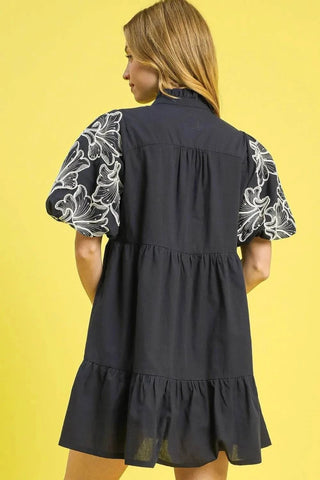 Umgee Tiered Embroidered Puff Sleeve Mini Dress - Just Believe Boutique