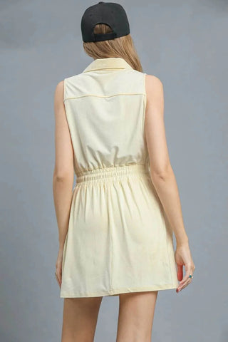 Umgee Zip Front Drawstring Waist Sleeveless Dress - Just Believe Boutique