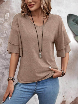 V-Neck Half Sleeve Blouse - Just Believe Boutique