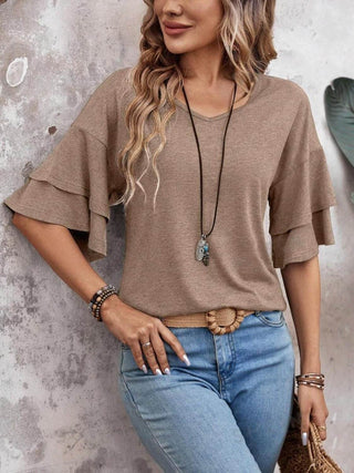 V-Neck Half Sleeve Blouse - Just Believe Boutique