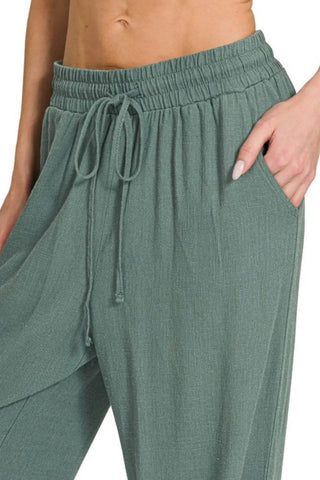 Zenana Linen Drawstring Pants - Just Believe Boutique