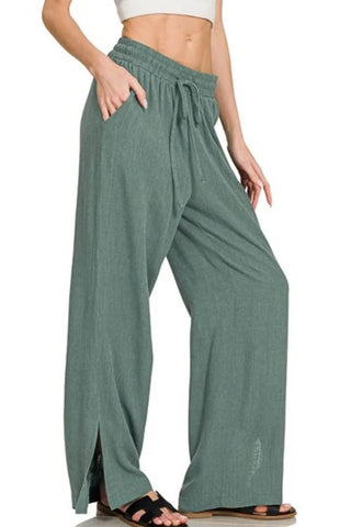 Zenana Linen Drawstring Pants - Just Believe Boutique
