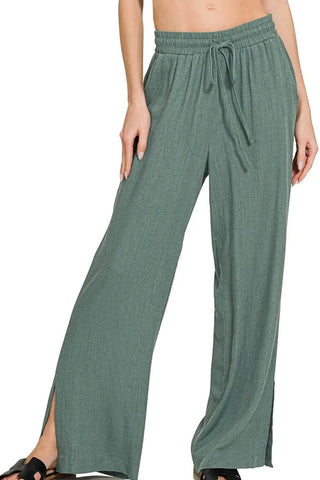 Zenana Linen Drawstring Pants - Just Believe Boutique