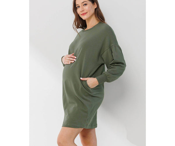 Crew Neck Sweater Dress with Pockets Maternity Just Believe Boutique Crew Neck Sweater Dress with Pockets Maternity Just Believe Boutique
