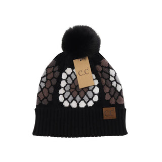 Flower Pattern Pom C.C Beanie - Just Believe Boutique