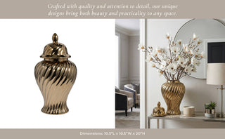 Sagebrook Home - Decorative Jar - Gold Ceramic Swirl Tall Lidded, 20 in.