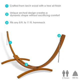 Sunnydaze Decor - Wooden Arc Hammock Stand with Hooks and Chains - 12 ft