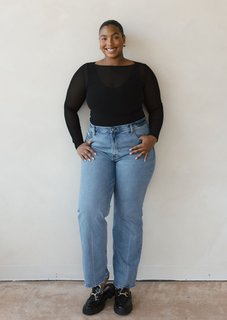 Sheer Long Sleeve Top: Curvy