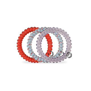 TELETIES small bundle of clear, light blue gingham and red spiral hair ties