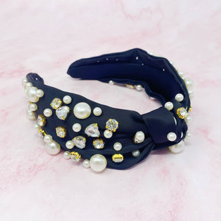 My Winslet Jeweled Satin Headband: Classic Black