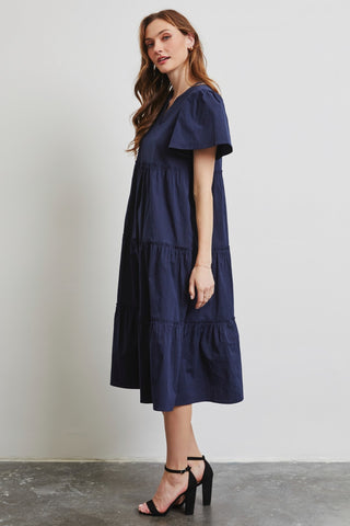 Poplin Ruffled Tiered Midi Dress