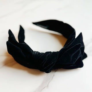 Structured Velvet Bow Headband: Black