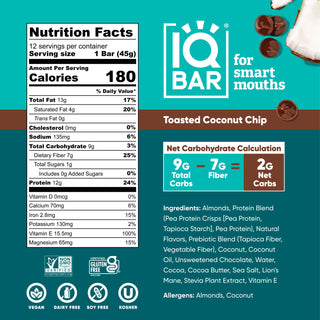 IQBAR - Toasted Coconut Chip | Brain + Body Keto Protein Bars