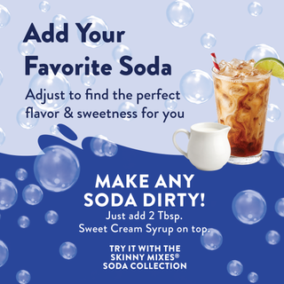 Jordan's Skinny Mixes sugar-free sweet cream dirty soda syrup bottle and iced soda glass with lime