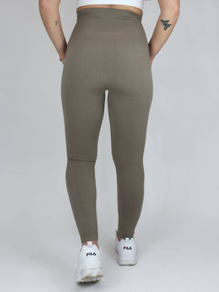 Elietian Ribbed High Waist Leggings in Vintage Khaki, back view