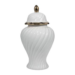Sagebrook Home - Decorative Jar - White Ceramic Swirl Tall Lidded, 20 in.