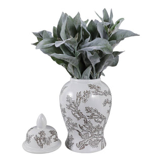 Sagebrook Home - Decorative Jar - White/Brown Ceramic Cherry Blossom, 15 in.