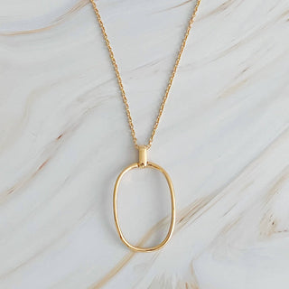 Sleek Oval Pendant Long Necklace: Gold