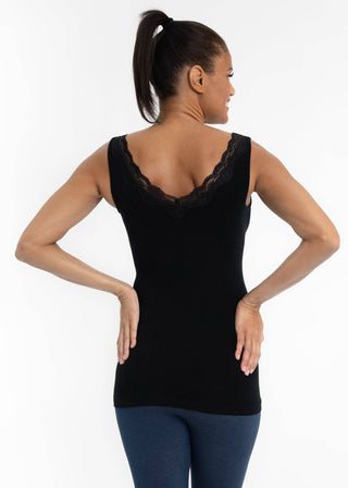 Lace Trim V Neck Tank: Charcoal