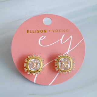 Luminous Crown Stud Earrings – Clear Stone with Sparkling Frame
