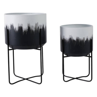 Sagebrook Home - Plant Pot Set of 2 - White Metal Ombre on Stands, 11/15 in.