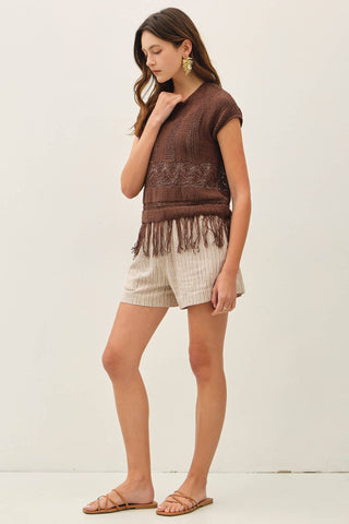 FRINGED CROCHET SWEATER TOP