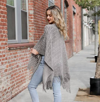 Fringe Knit Body Wrap Cardigan scarf style