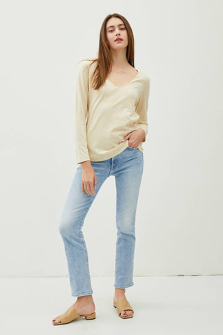 COTTON V-NECK LONG SLEEVE T-SHIRT