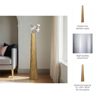 Sagebrook Home - Metal Ribbed Textured Finish Floor Vase - Gold, 58 in.