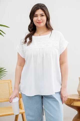 PLUS FLORAL EYELET LACE TOP: BLUE