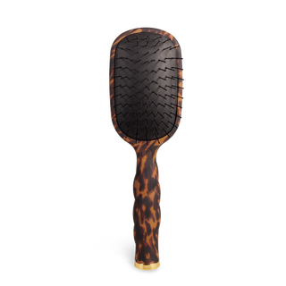 Detangling hair brush with dark cushion and tortoise-pattern handle