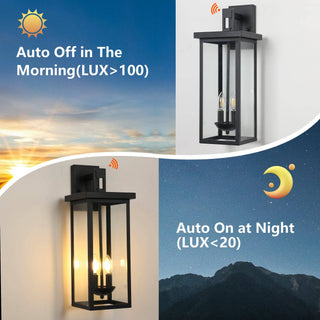 39F Inc. - 22' Dusk-to-Dawn Outdoor Wall Lantern, Matte Black 2-Light